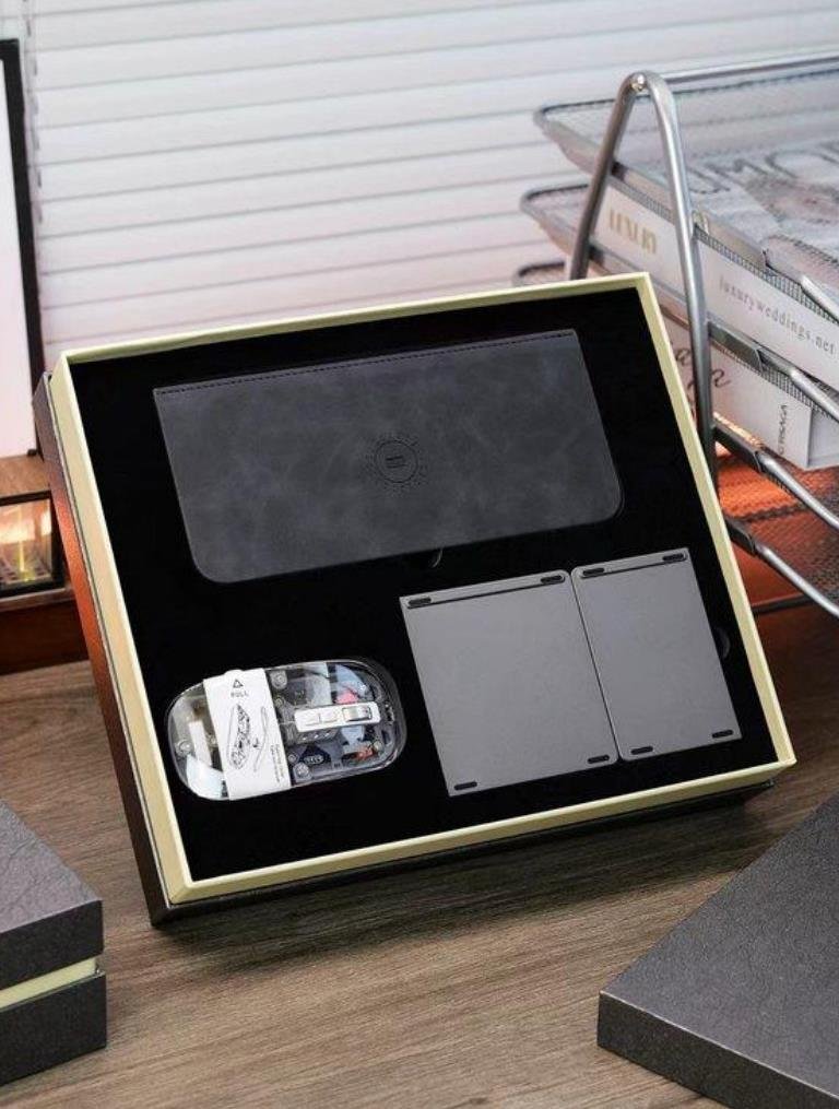 Wireless Charging Mouse Pad + Transparent Bluetooth Mouse + Folding Keyboard Gift Box Set